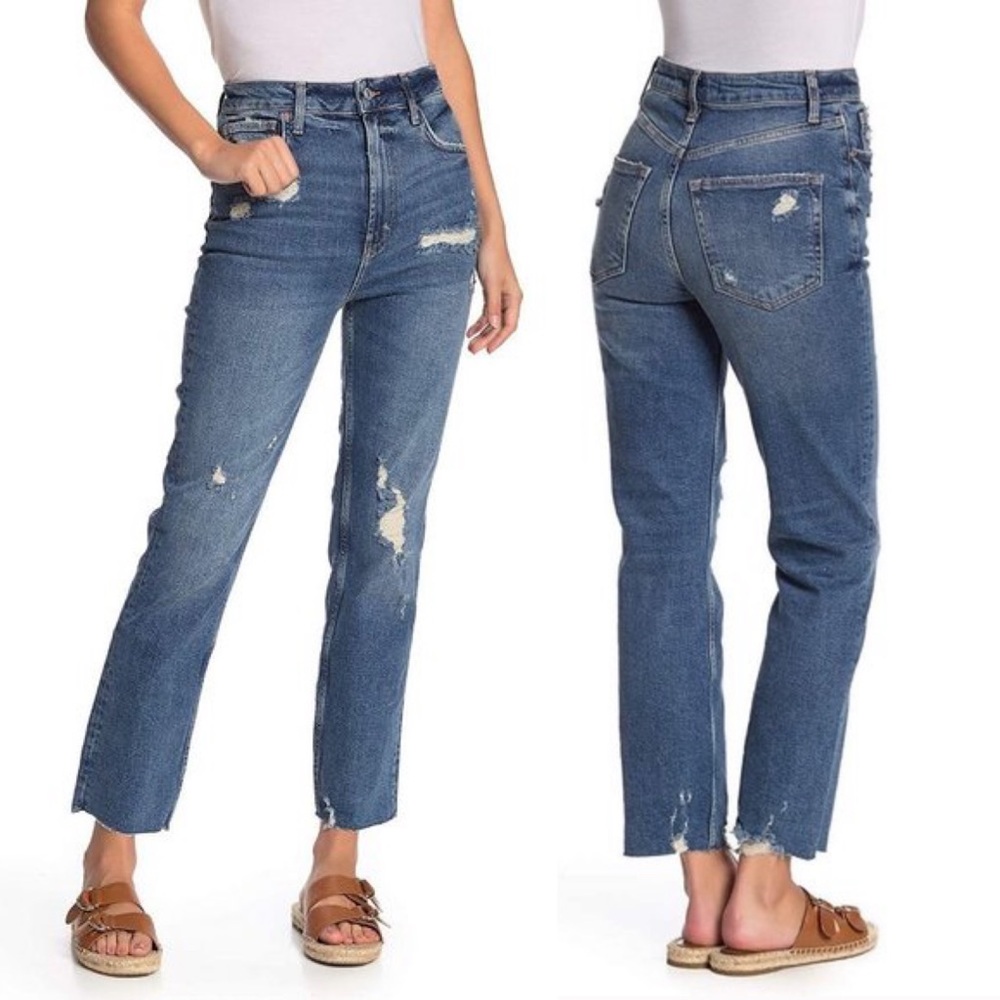 WE THE FREE x Revolve medium wash distressed Hi Slim Straight jeans 28
